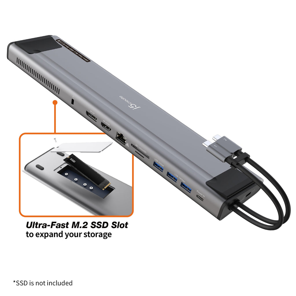 JCD551 USB-C® Dual 4K Display Docking Station with an M.2 SSD Slot