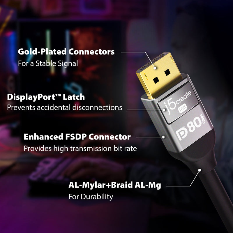 JDC44L16 VESA® Certified 16K DisplayPort™ 2.1 80Gbps Cable