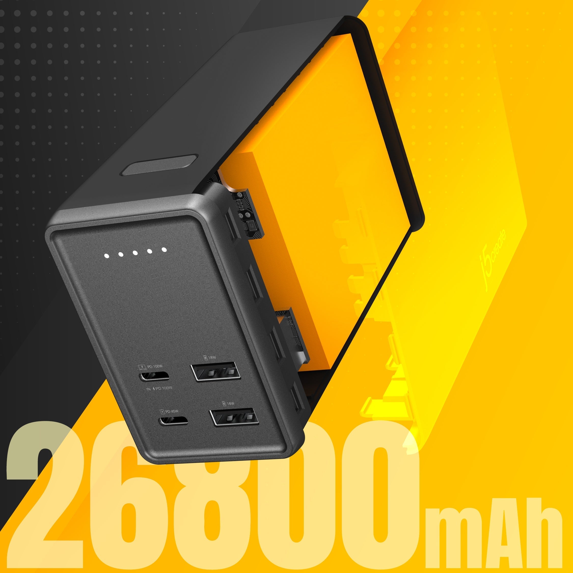 100w Power Bank Module JPB264100 26800mAh PD 100W 4-Port Power Bank – j5create International