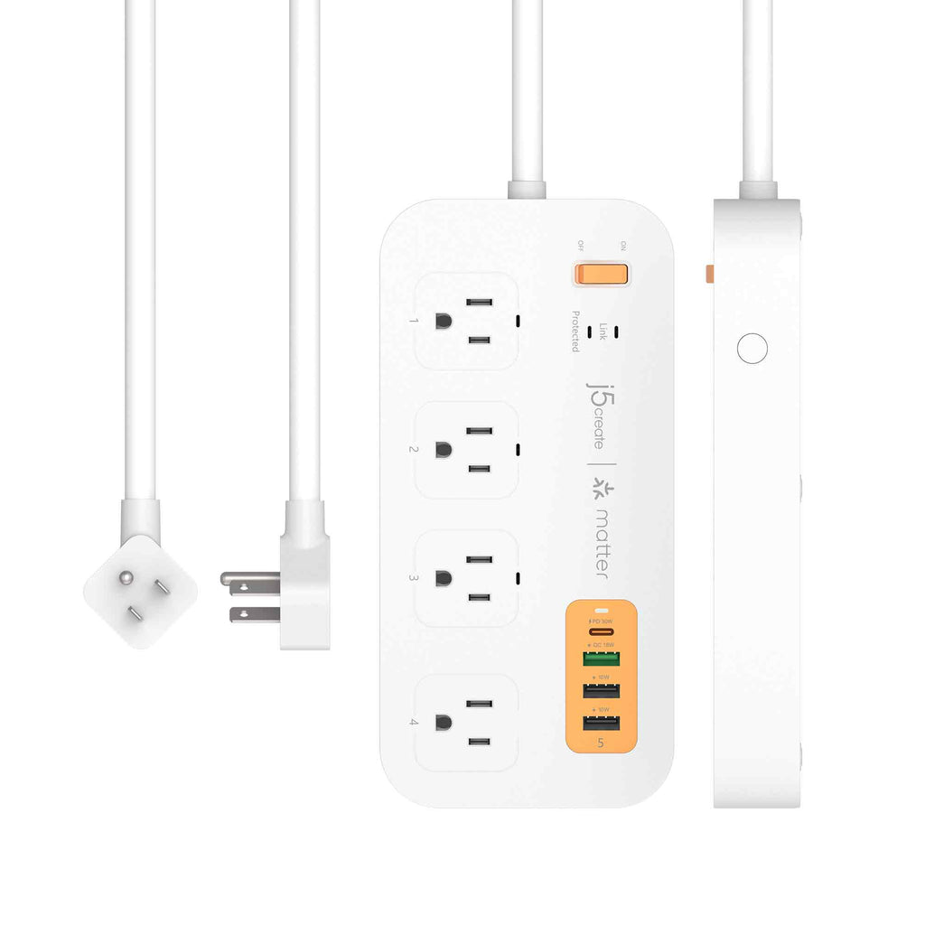 JSPAC4430 Matter Enabled Smart Plug Power Strip With 4-Outlets and 4 USB™ Ports