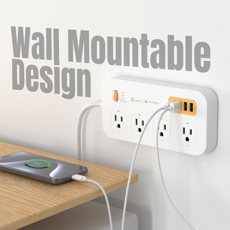 JSPAC4430 Matter Enabled Smart Plug Power Strip With 4-Outlets and 4 USB™ Ports