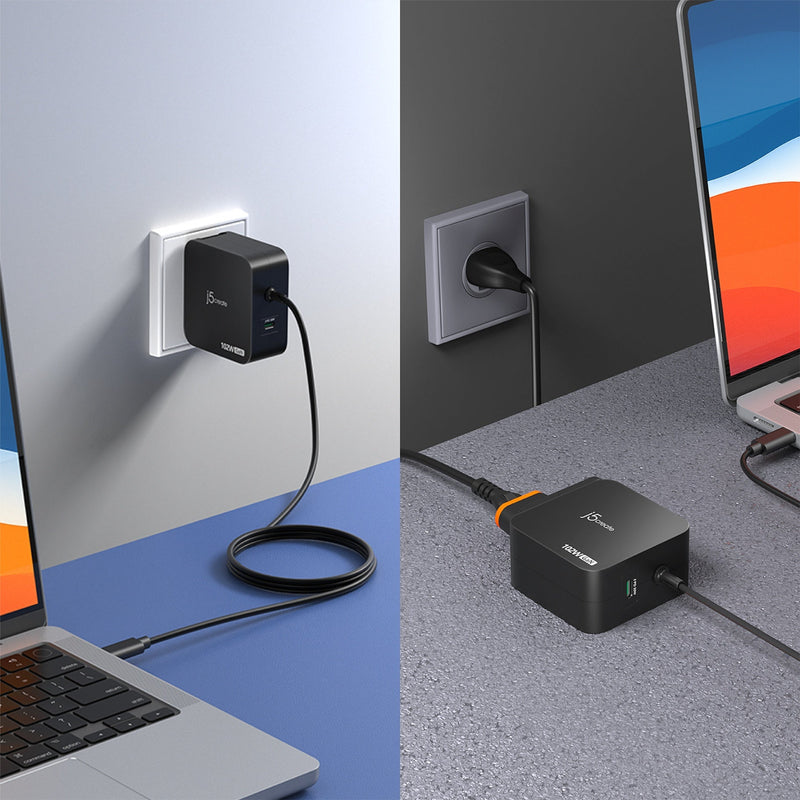 JUP25100P 102W Nano Super Charger for USB-C® 2-Port (GaN Power) With AC Extension Kits