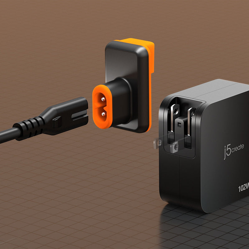 JUP25100P 102W Nano Super Charger for USB-C® 2-Port (GaN Power) With AC Extension Kits