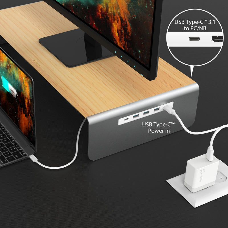 JCT425 Multi-Function Monitor Stand USB Type-C™, 4K HDMI™ & 6-Port USB™ HUB with Power Delivery