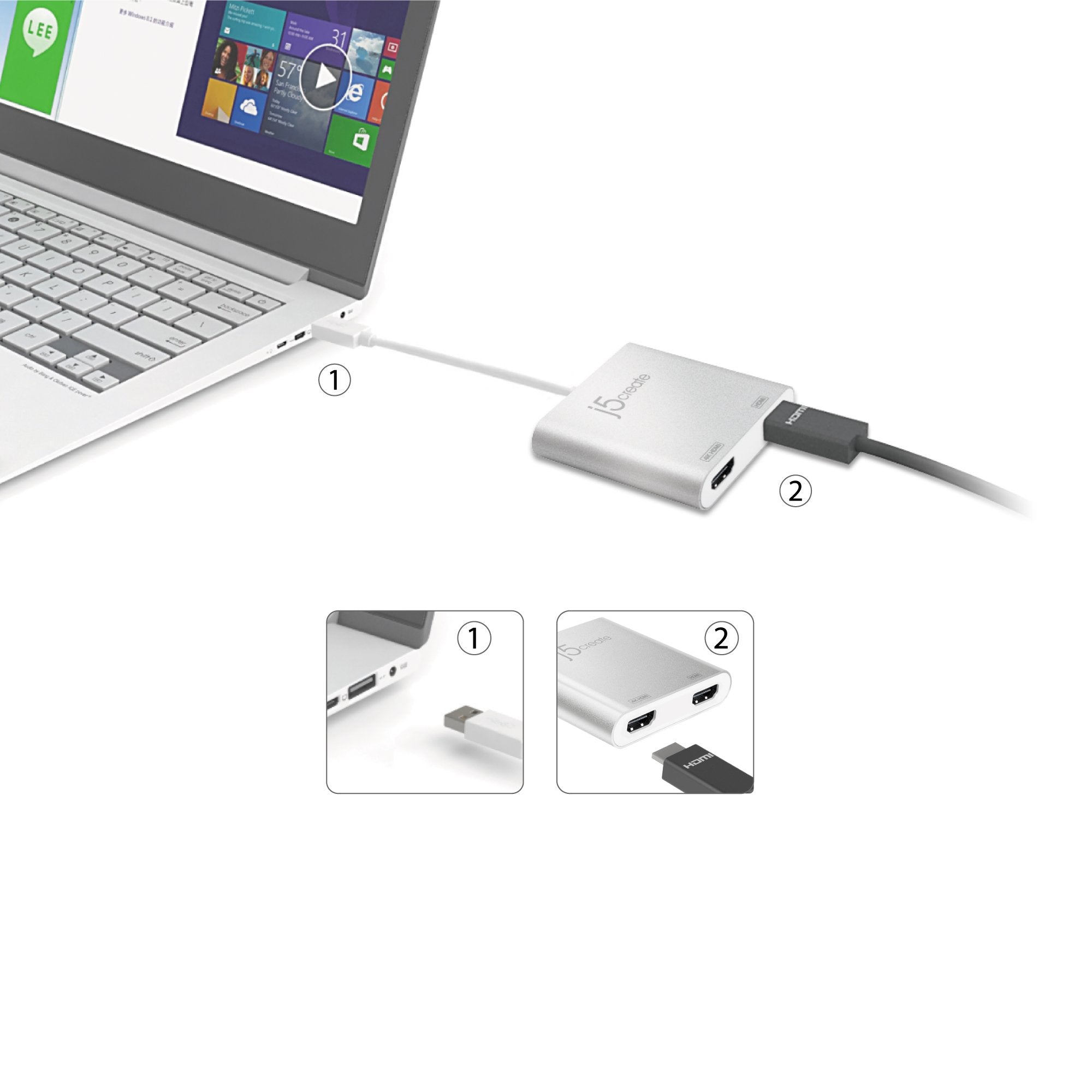 j5create | JUA365 USB-C to Dual HDMI Multi-Monitor Adapter