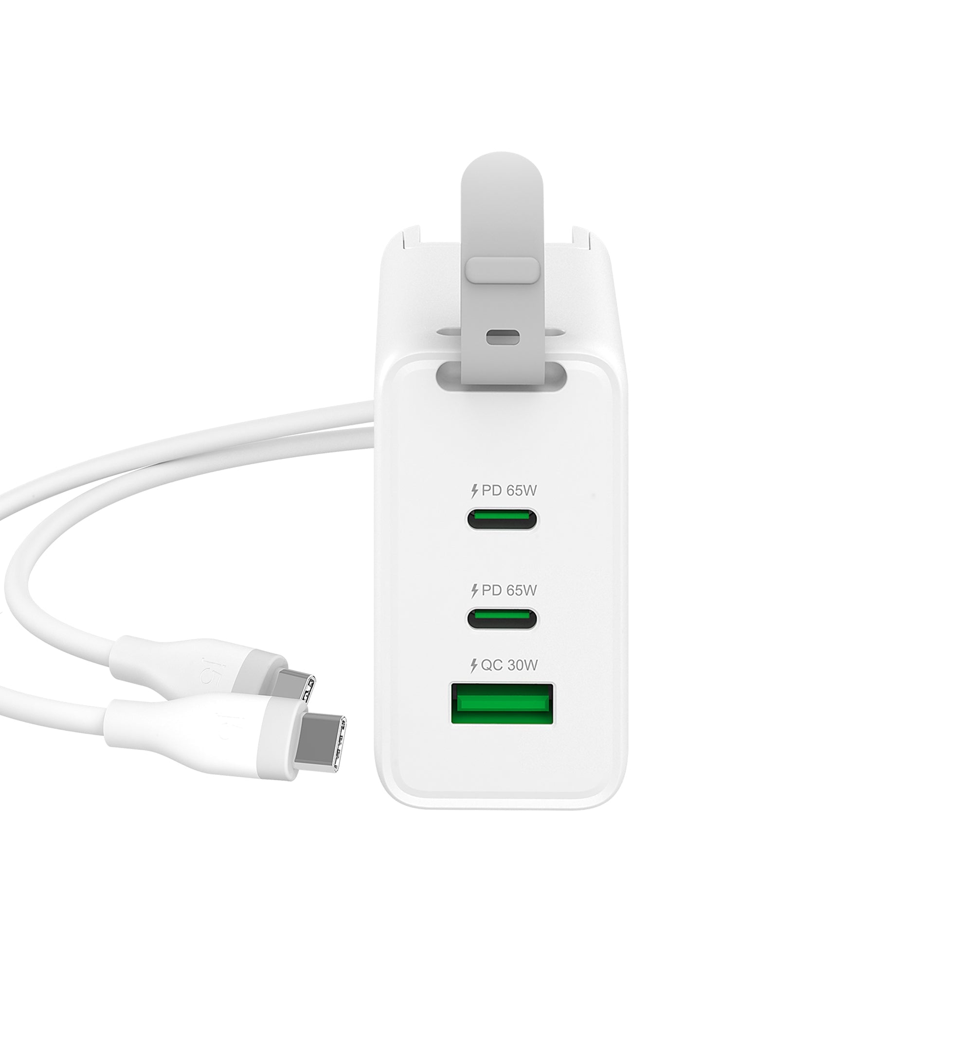 Chargeur Voyageur GaN 65W - 3 Ports (2x USB-C + 1x USB-A) - Charge Rapide PD 3.0 - Prises Interchangeables