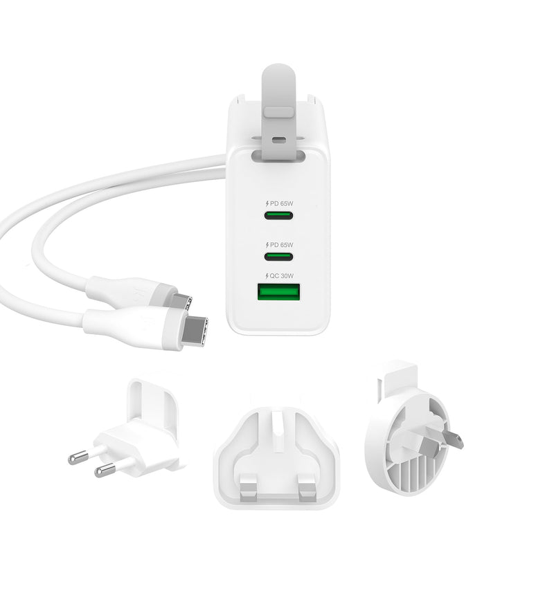 JUP3565CV 65W GaN USB-C® 3-Port Traveler Charger with changeable AC plugs and USB-C® cable