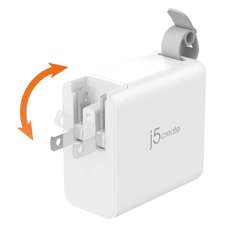 JUP3565V 65W GaN USB-C® 3-Port Traveler Charger with changeable AC plugs