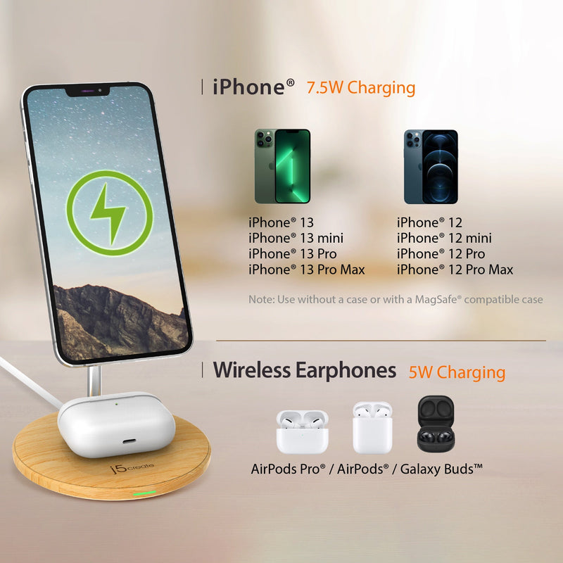 JUPW2106NP Wood Grain 2-in-1 Magnetic Wireless Charging Stand