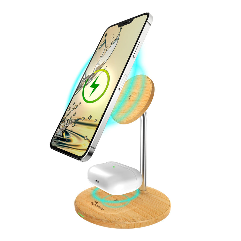 JUPW2106 Wood Grain 2-in-1 Magnetic Wireless Charging Stand